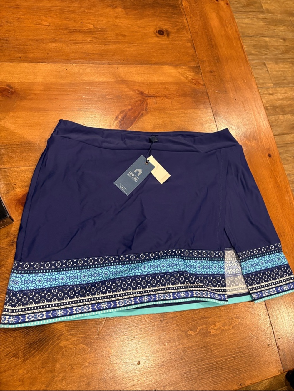 Women’s Navy Blue Patterned Hem Skort